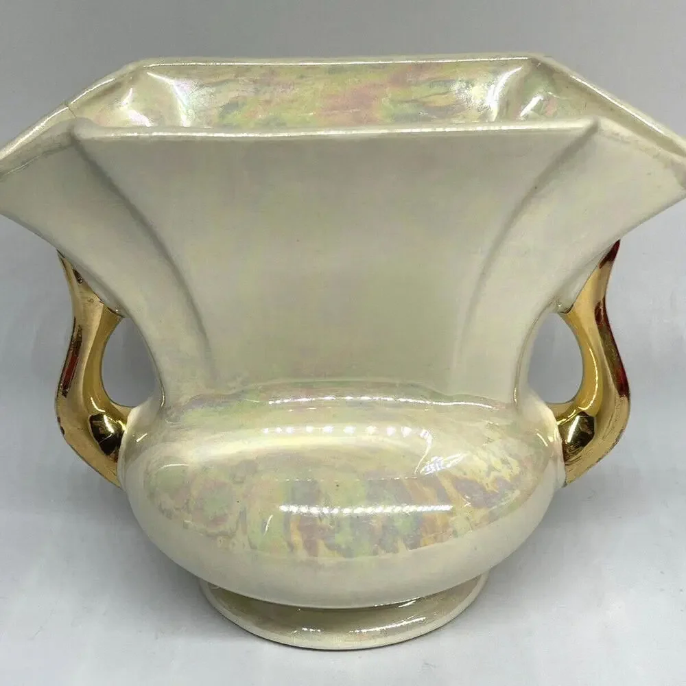 Iridescent Ivory Double Handled Vase 22K Gold Handles Pearl China Co‎ Vintage